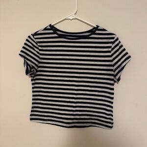 Navy and White Striped T-Shirt Crop Top